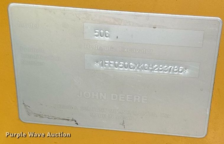 image for item LC9062 2016 John Deere 50G mini excavator
