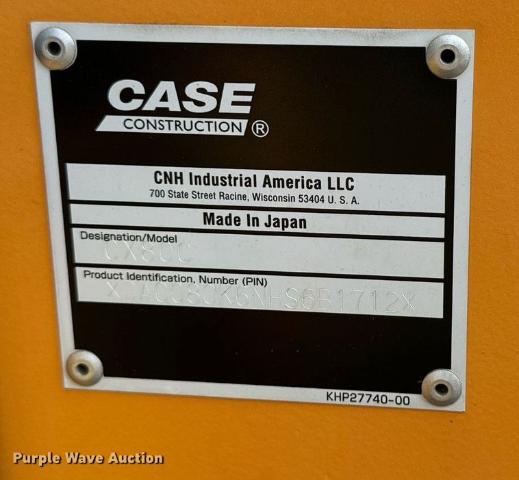 image for item LC9063 2017 Case CX80C mini excavator