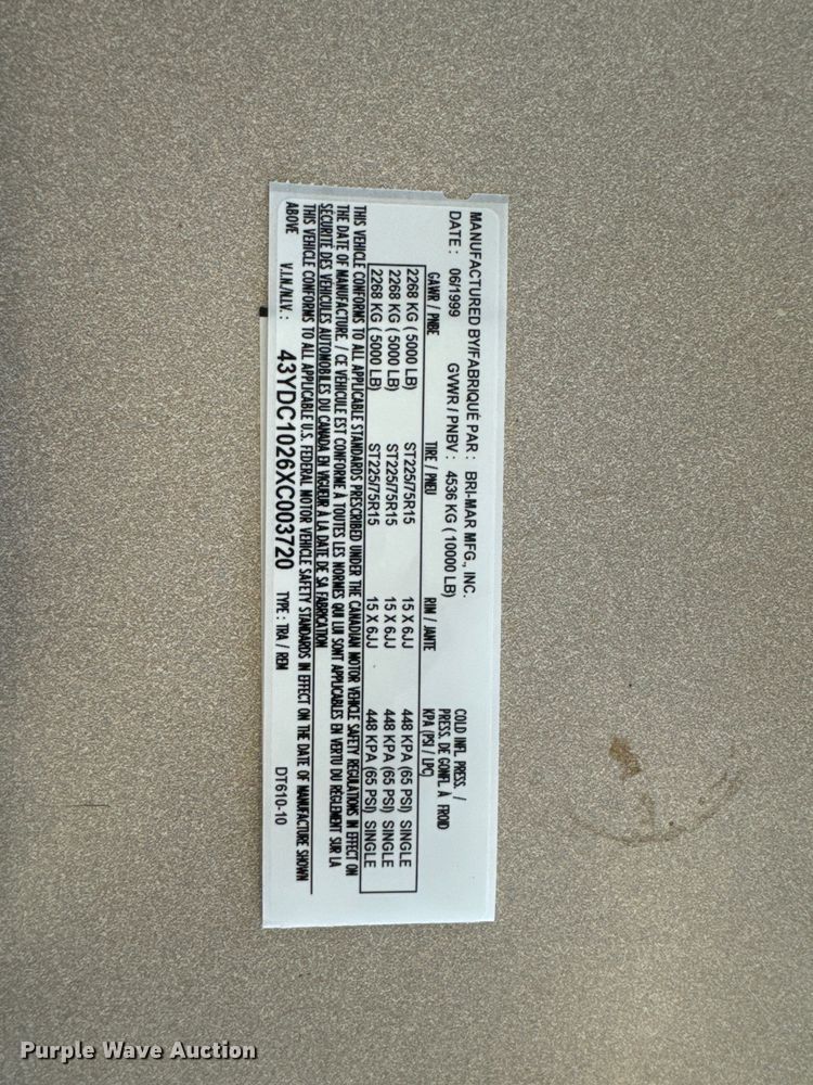 image for item LC9137 1999 Bri-Mar MFG Dump trailer