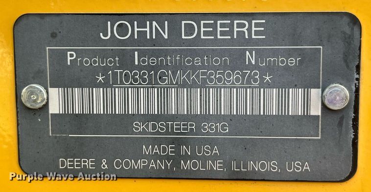 image for item LC9143 2019 John Deere 331G tracked skid steer loader
