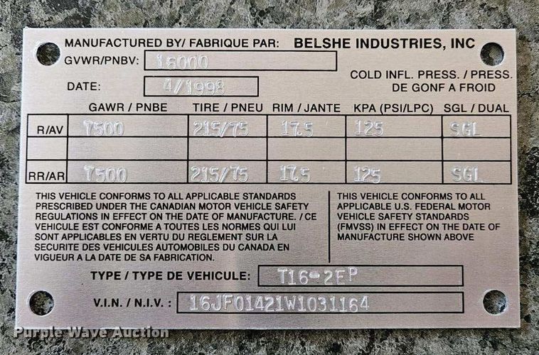 image for item LC9158 1998 Belshe T16-2EP equipment trailer
