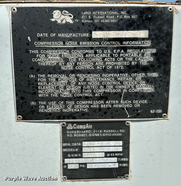 image for item MV9109 1997 CompAir LeRoi Q185DJE air compressor