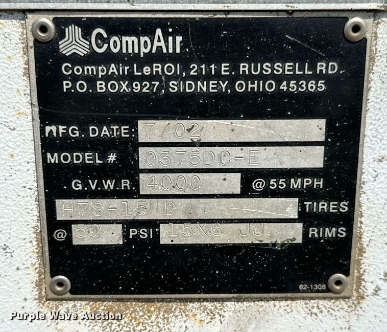 image for item MV9117 2002 CompAir Q375DC-E air compressor
