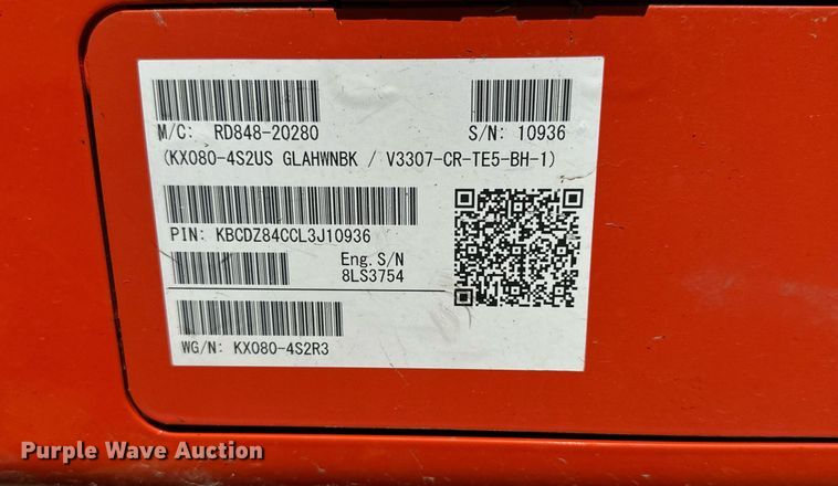 image for item MV9155 2020 Kubota  KX080-4S2 mini excavator