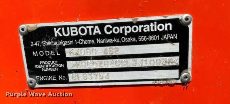 image for item MV9155 2020 Kubota  KX080-4S2 mini excavator