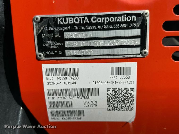 image for item MV9158 2020 Kubota  KX040-4 mini excavator