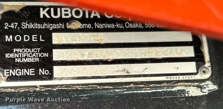 image for item MV9159 2022 Kubota  SVL97-2 tracked skid steer loader
