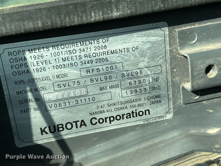 image for item MV9161 2020 Kubota  SVL75-2 tracked skid steer loader