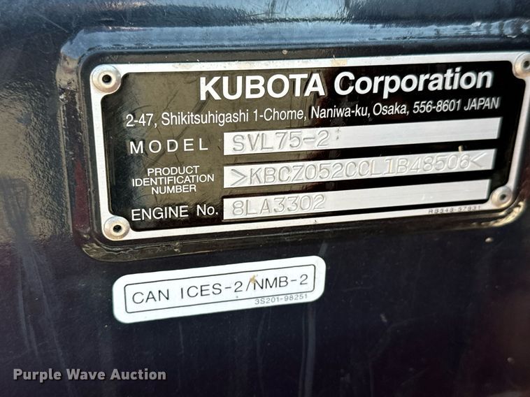 image for item MV9161 2020 Kubota  SVL75-2 tracked skid steer loader