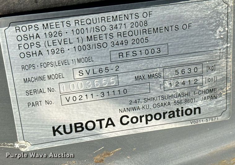 image for item MV9162 2021 Kubota  SLV 65-2 tracked skid steer loader