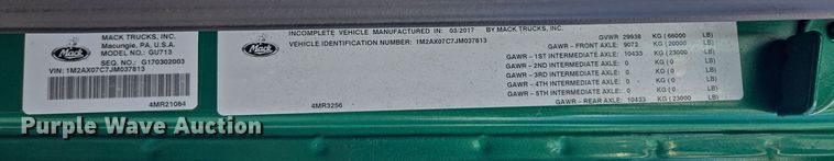 image for item OF9880 2018 Mack GU713 dump truck