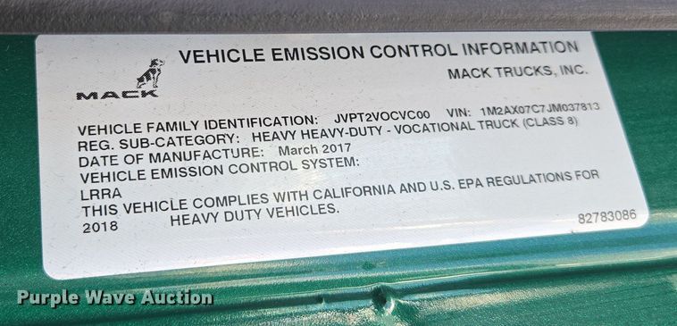 image for item OF9880 2018 Mack GU713 dump truck