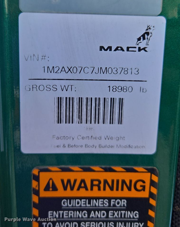 image for item OF9880 2018 Mack GU713 dump truck