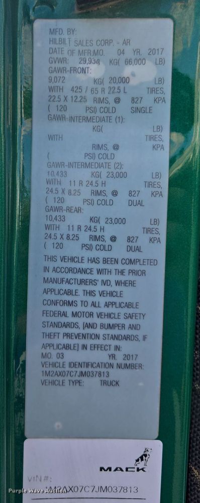 image for item OF9880 2018 Mack GU713 dump truck