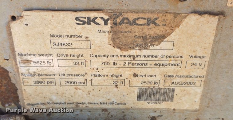 image for item OH9778 Skyjack  SJIII 4832 scissor lift