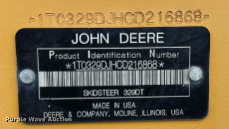 image for item YA0001 2012 John Deere 329D tracked skid steer loader