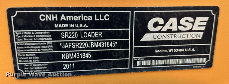 image for item YA0004 2011 Case SR220 skid steer loader