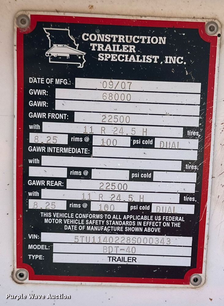 image for item DD3234 2008 Construction Trailer Specialist, Inc BDT-40 bottom dump trailer