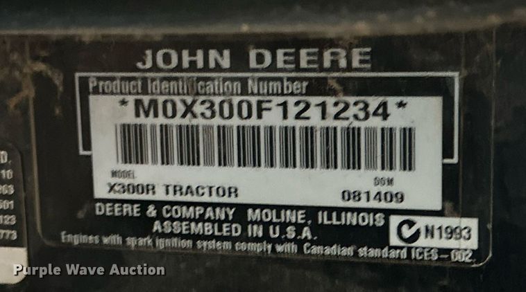 image for item DD3249 2009 John Deere X300R lawn mower