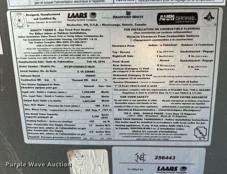 image for item DD3265 Laars Mighty Therm 2 pool water heater