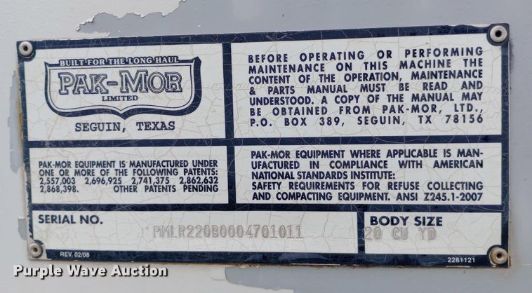 image for item DH1442 2011 International WorkStar 7300 refuse truck