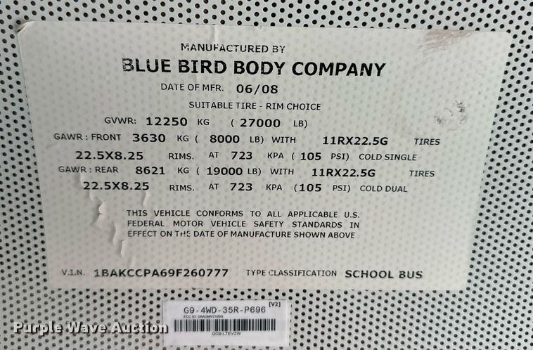 image for item DL0474 2009 Blue Bird Vision school bus