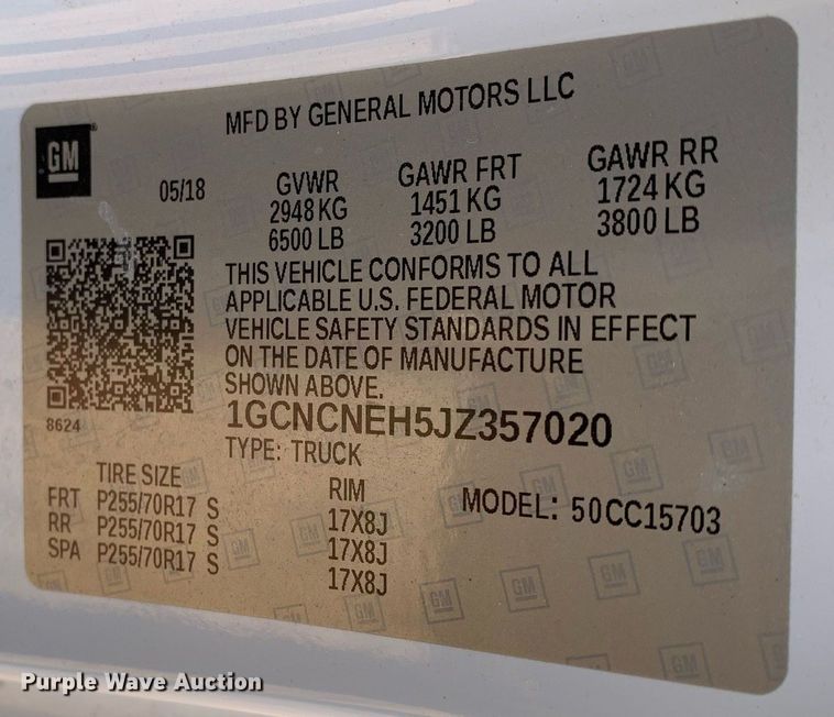 image for item DM1816 2018 Chevrolet  Silverado 1500   pickup truck