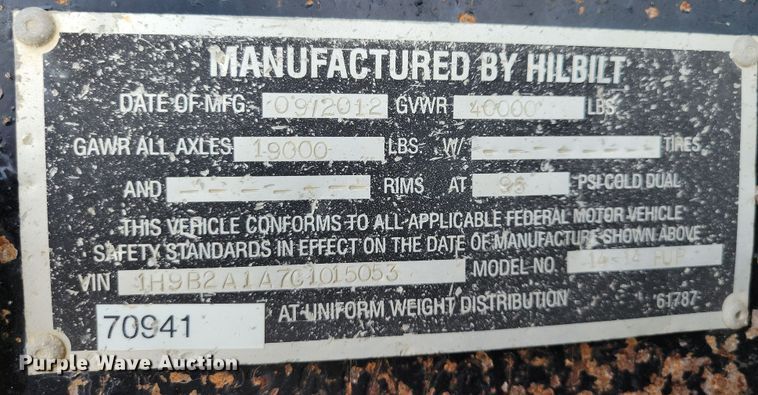 image for item DN3538 2012 Hilbilt 14-14 Pup end dump pup trailer