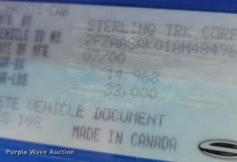 image for item DN3541 2001 Sterling L7500 dump truck