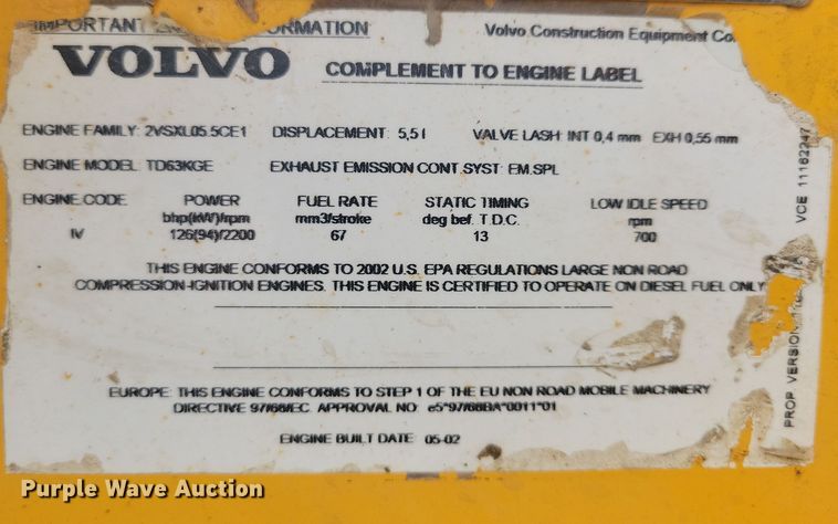 image for item DN3574 2002 Volvo L70D wheel loader