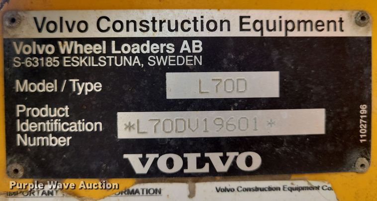 image for item DN3574 2002 Volvo L70D wheel loader