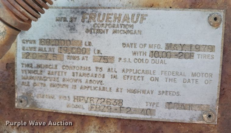 image for item DN3575 1979 Fruehauf FBZ9-F2-40 dry van trailer