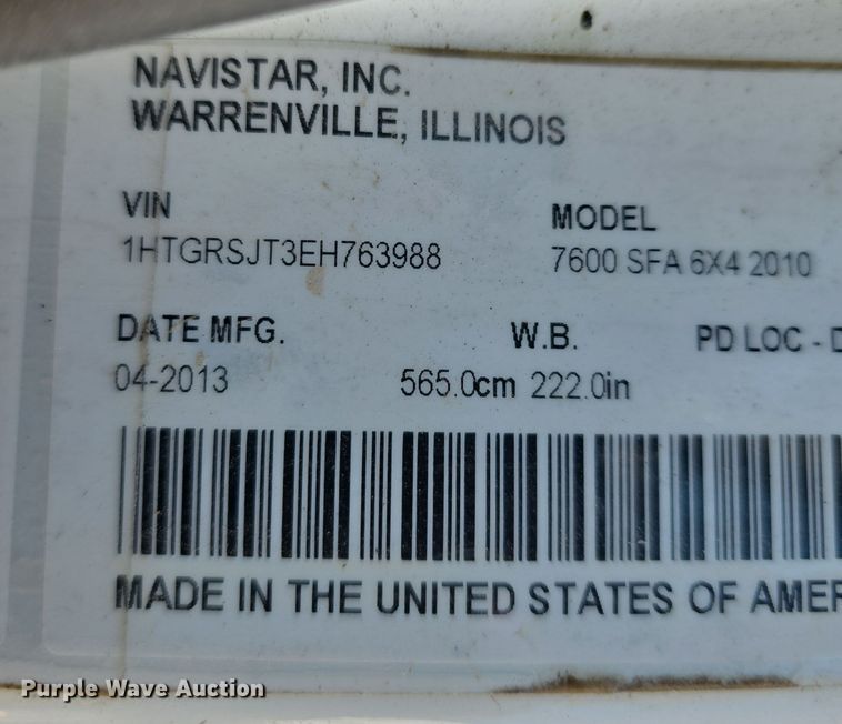 image for item DO5482 2014 International WorkStar 7600 dump truck