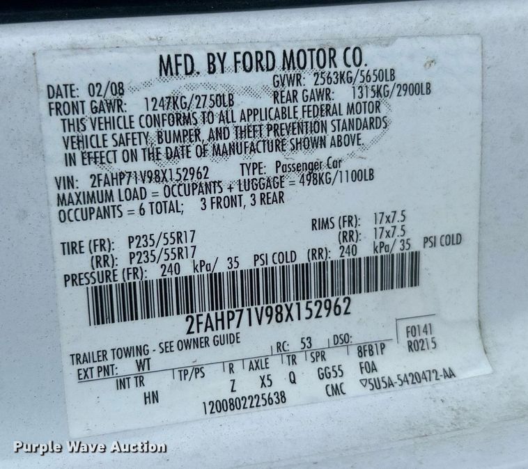 image for item DO7533 2008 Ford Crown Victoria  Police Interceptor