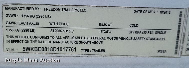 image for item DQ3666 2013 Freedom Trailers 5X8SA enclosed cargo trailer