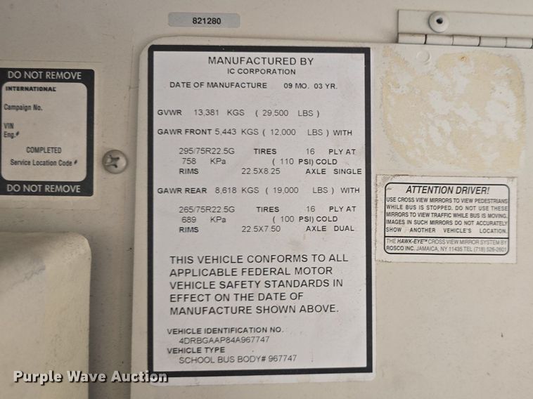 image for item DQ4570 2004 IC FE300 school bus