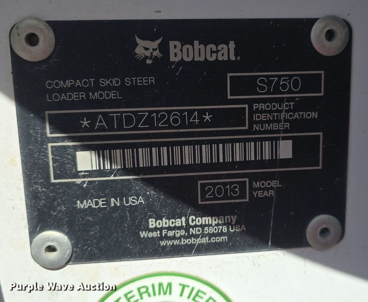 image for item DQ5172 2013 Bobcat  S750 skid steer loader