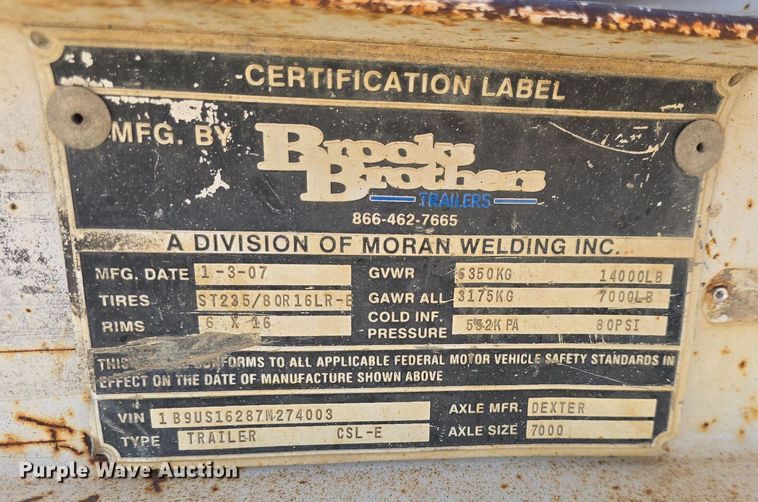 image for item DQ5174 2007 Brooks brothers CSLE equipment trailer