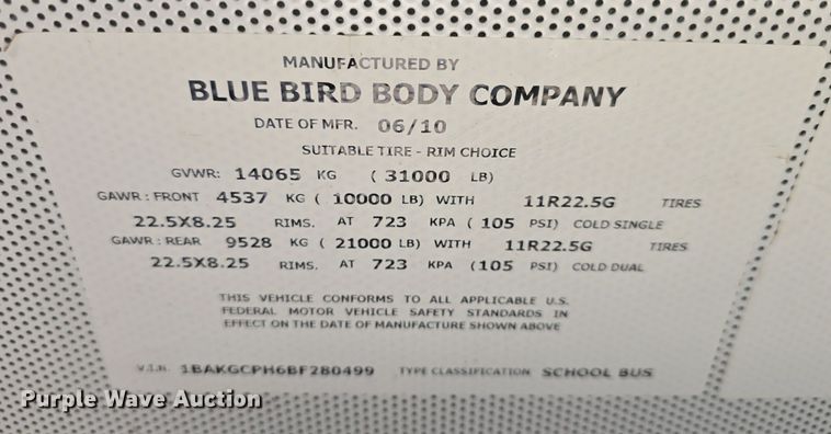 image for item DQ5176 2011 Bluebird Vision school bus