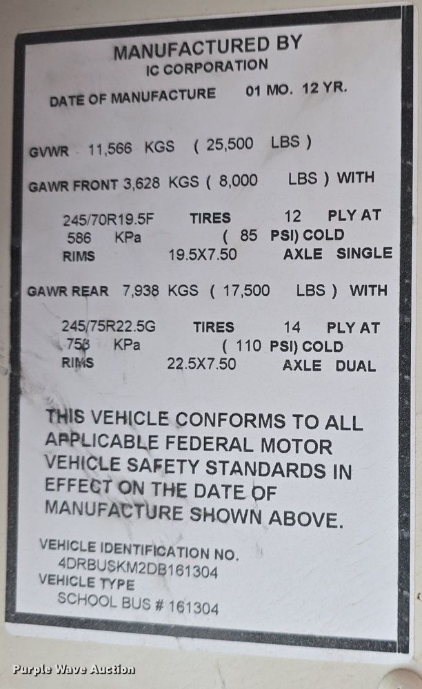 image for item DQ5181 2013 IC PB10500 school bus
