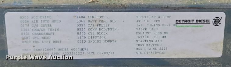 image for item DT5269 2011 Detroit Diesel 6067MK91 engine