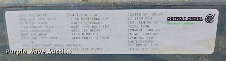 image for item DT5269 2011 Detroit Diesel 6067MK91 engine