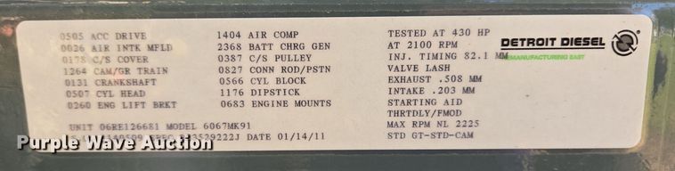 image for item DT5270 2011 Detroit Diesel 6067MK91 engine