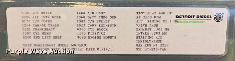 image for item DT5270 2011 Detroit Diesel 6067MK91 engine