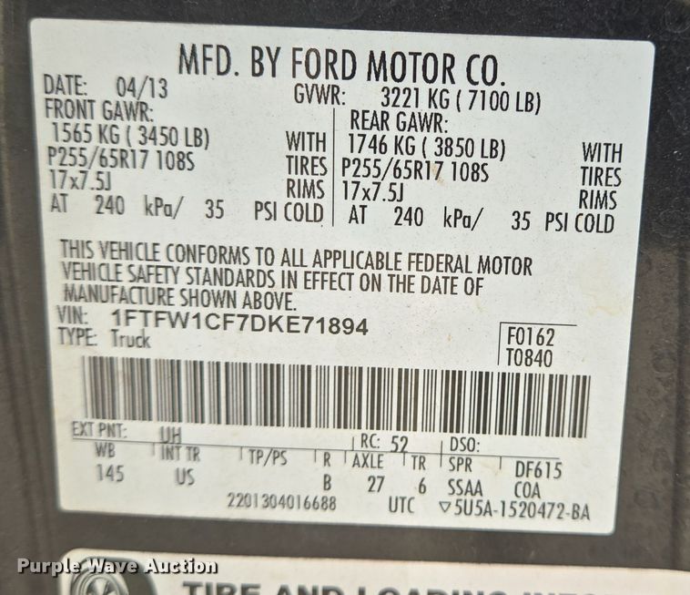 image for item DT5271 2013 Ford F150 XL SuperCrew pickup truck