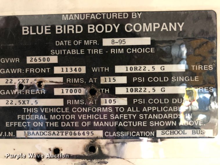 image for item DV2807 1996 Blue Bird TC2000 school bus