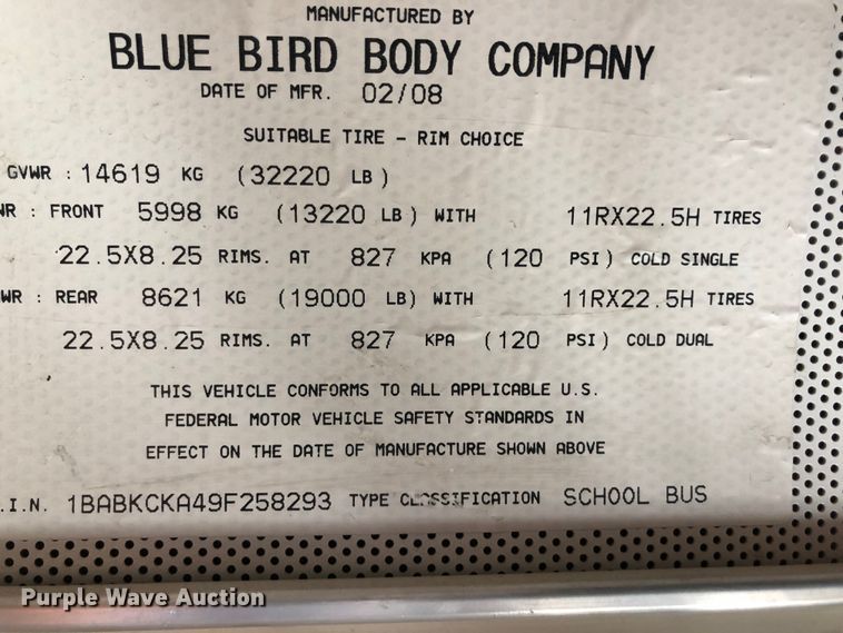 image for item DV2808 2009 Blue Bird All American school bus