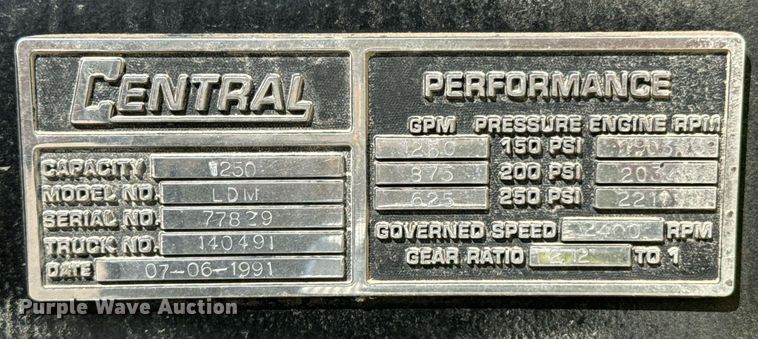 image for item DX1122 1990 Ford CF8000 pumper fire truck