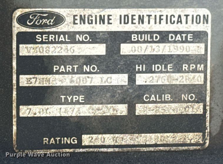 image for item DX1122 1990 Ford CF8000 pumper fire truck