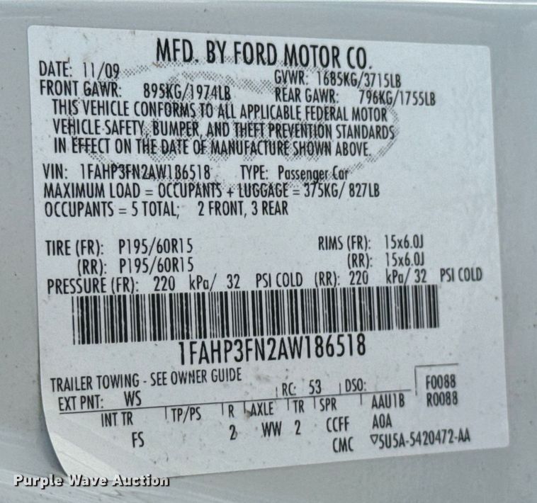 image for item DX1242 2010 Ford Focus 
